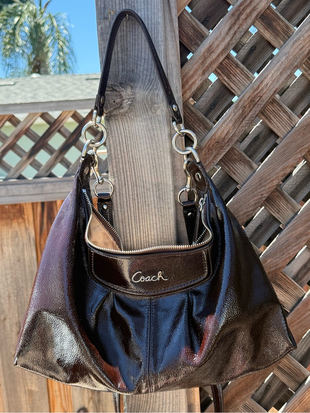 Coach 2012 Ashley Hobo Mahogany Brown Patent Leather Bag